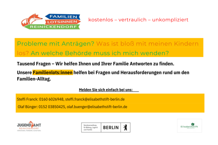 Beratung durch die Familienlotsinnen Reinickendorf (Familienlotsinnen,Beratung,Anträge) | Familientreff Wittenau